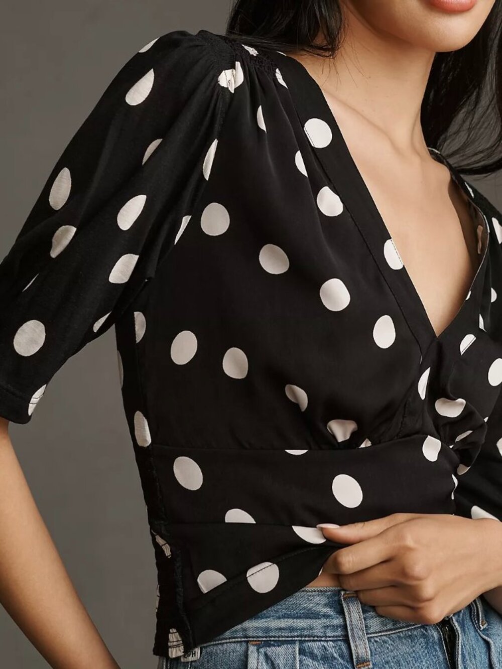 Anthropologie Tiny Adelaide Black & White Polka Dot V-Neck Blouse
